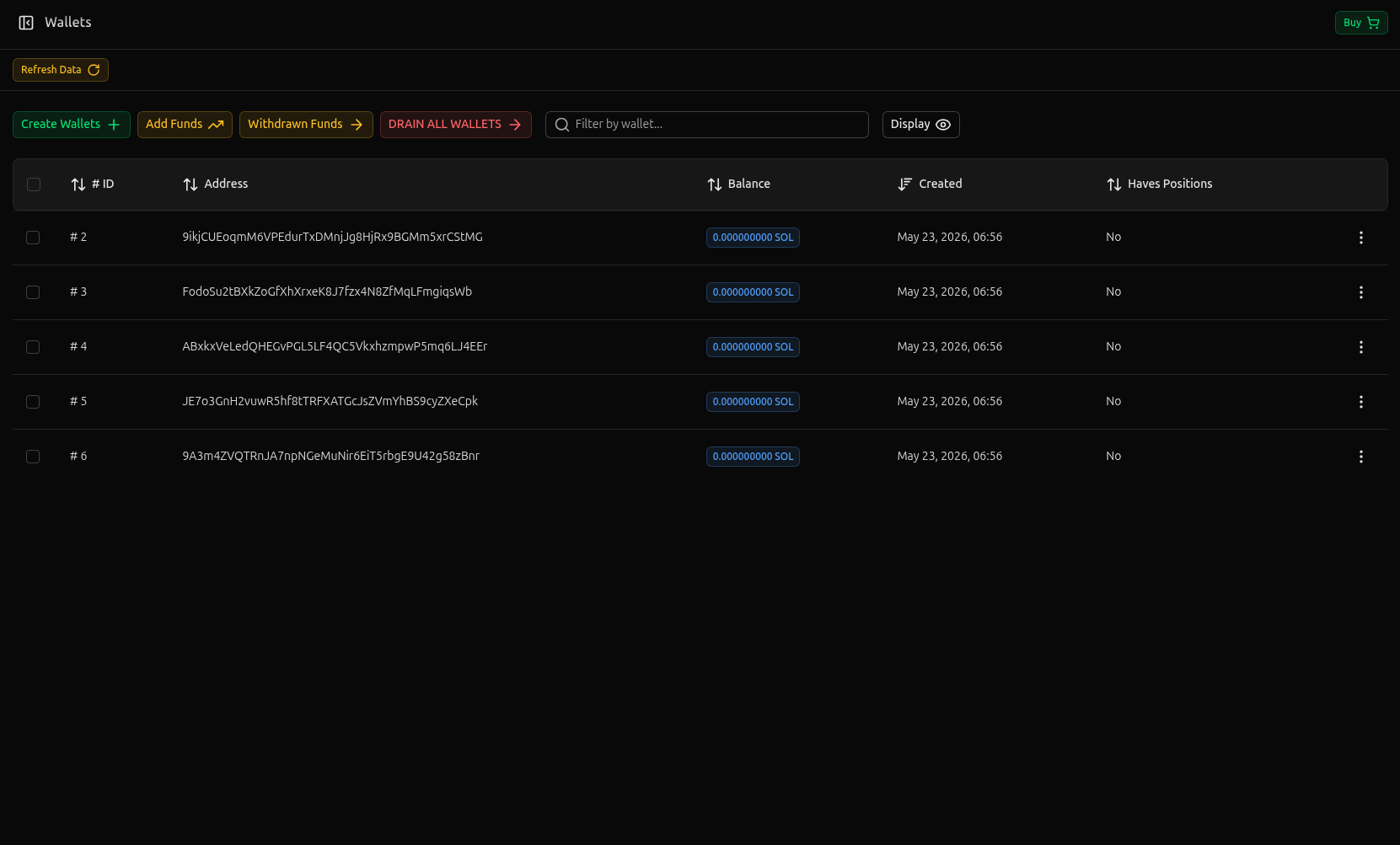 Solana Bots Wallets Interface